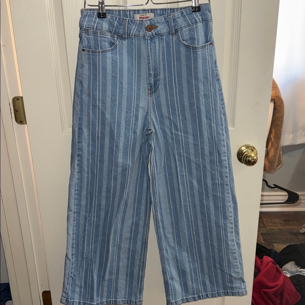 Wrangler Light Blue Striped Women's Wide Leg Jeans